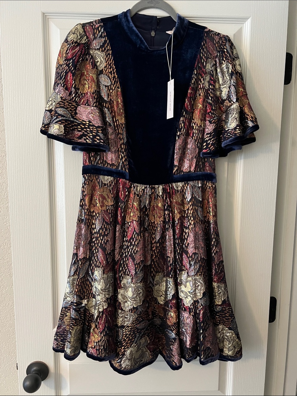 Rebecca Minkoff Navy Velvet Multicolor Floral Mini Dress